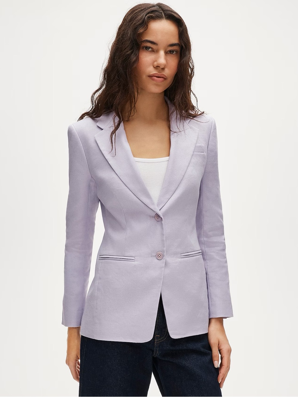 J. Crew Margaux Stretch Linen Lavender Single-Breasted Blazer
